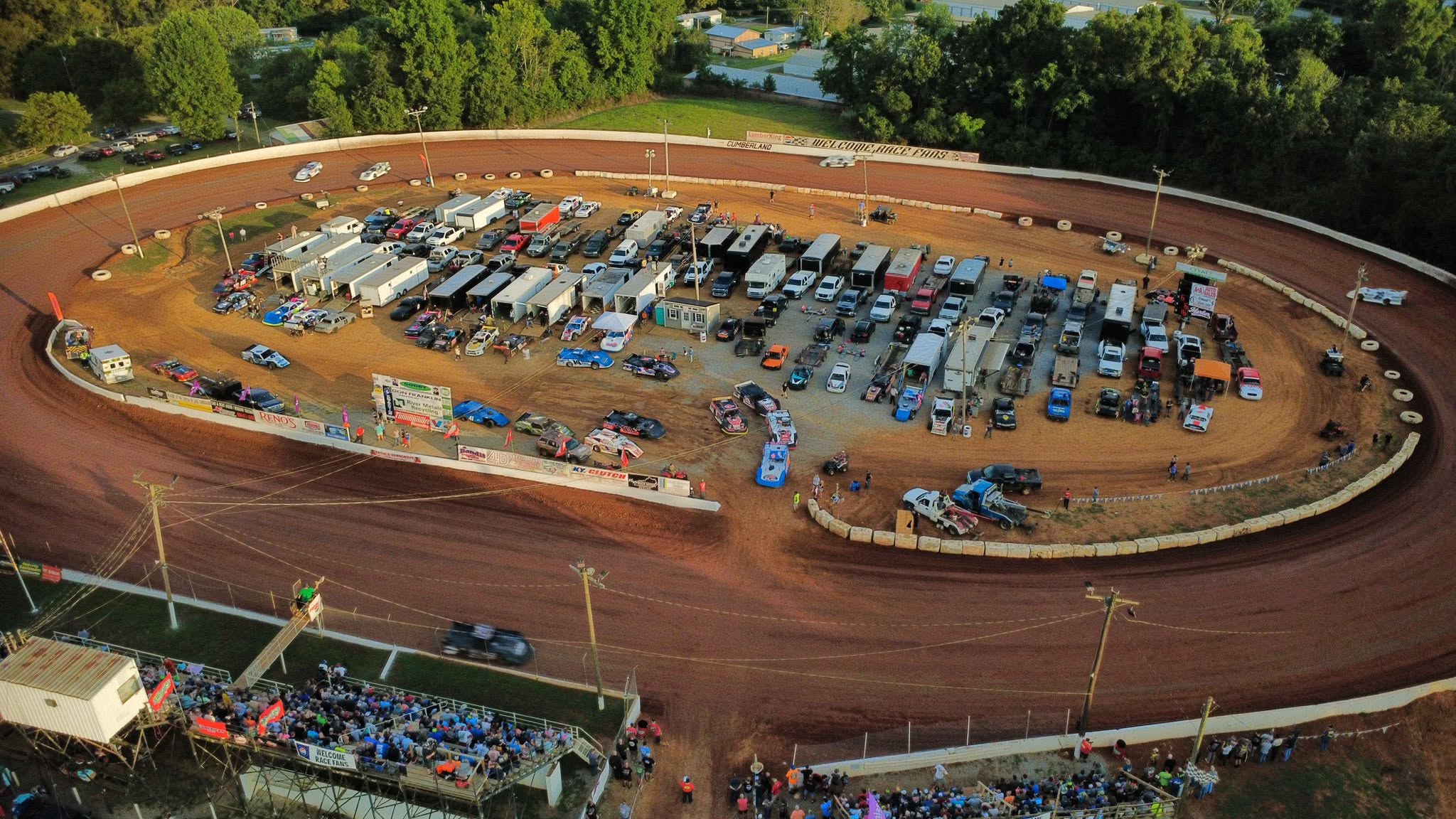 Aerial view of Lake Cumberland Speedway and its dirt oval